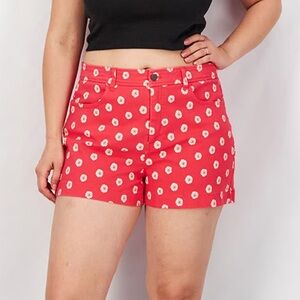 Women's Red Floral Print Denim Shorts